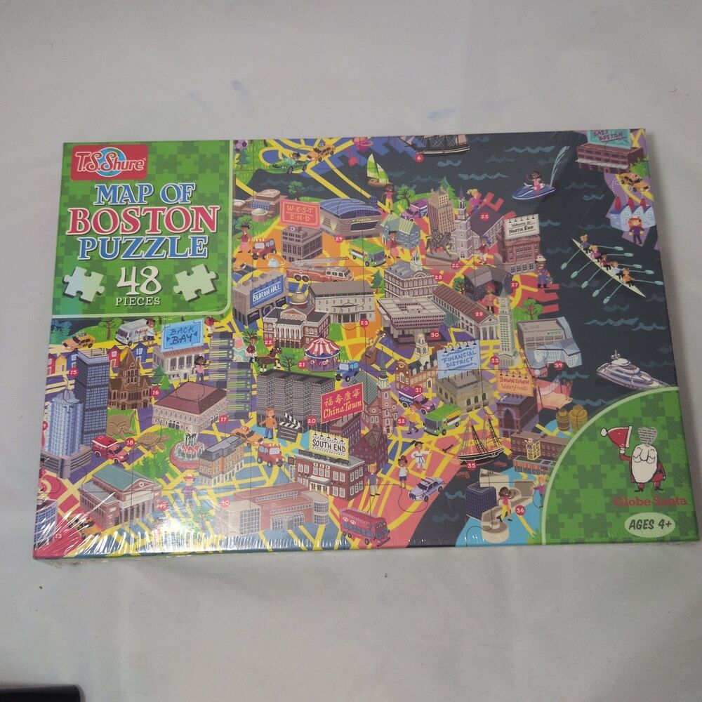 T.S. Shure Map of Boston Puzzle 48 Pieces Santa Globe  New & Sealed Ages 4 & Up